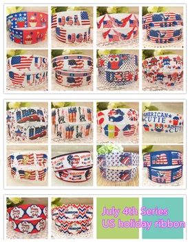 

Free shipping 10 yards 7/8''22mm width July 4th series USA flag printed Grosgrain Ribbon celebration hairbow accessory gift wrap