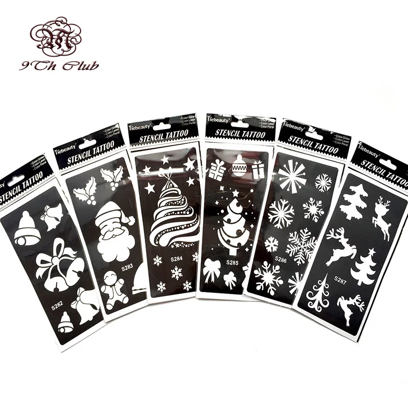 542 15 De Réduction6 Pièces Enfants Enfants Dessin Animé Pochoirs De Tatouage Modèle Fleur Cerf De Noël Père Noël Enfant Daérographe Pochoir De