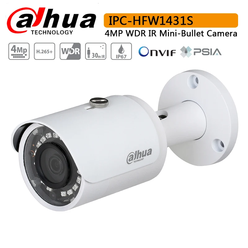 Оригинал Dahua IPC-HFW1431S 4MP WDR IR мини-пуля камера с максимальными ИК светодиодами длина