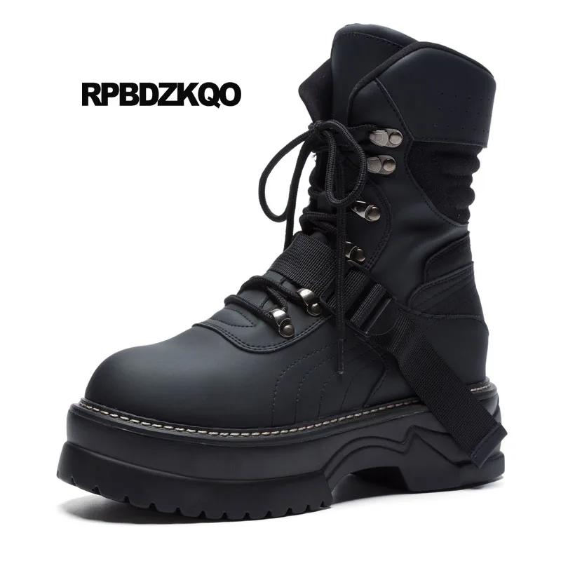 Luxe Plate Femmes Cheville Chaussures Grand Noir Taille Combat 41 De Rond Talon Flatform 10 forme Noir Dentelle Militaire blanc Bout Muffin Bottes Jusqu'à Moyen A8fzq