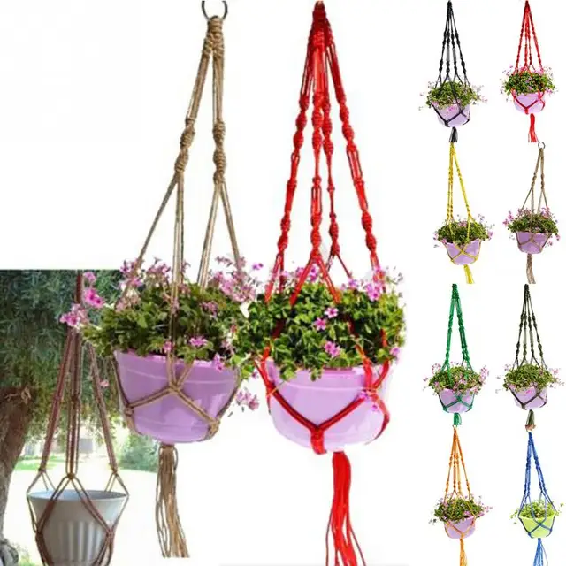 NEW Fashion Jute Plant Pot Holder 2 Legs Hemp Rope Hanging Net Handmade Macrame 1m Home Garden Decoration Hanging Flower Display