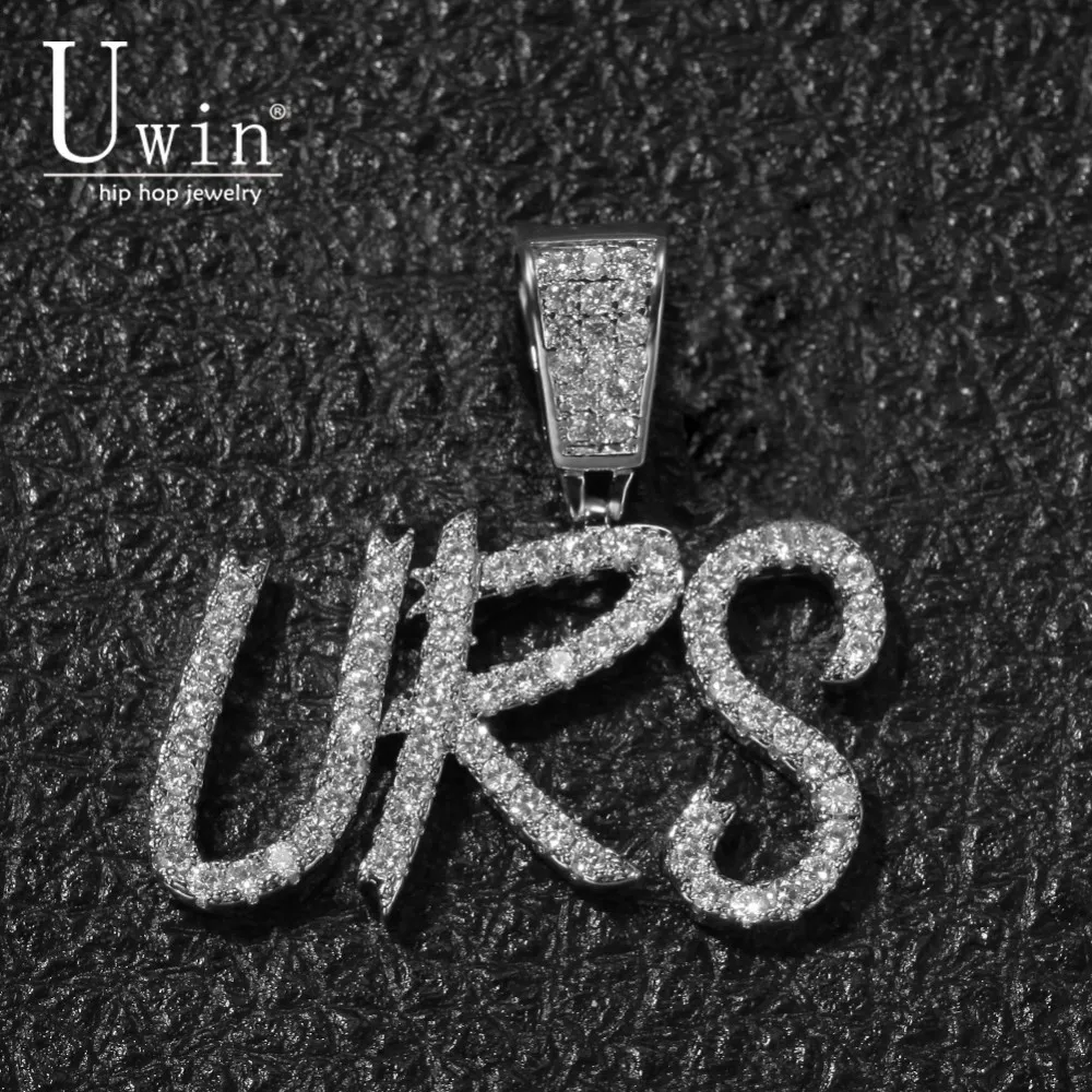 UIWN имя кисти шрифт ожерелье Настроить кулон Бесплатная Комиссия полный ледяной
