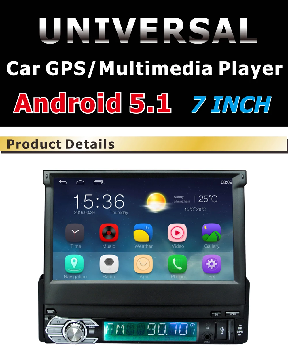 Top 7" Capacitive Touch Screen 1Din 1024*600 Android 5.1 Car Radio Stereo Universal For GPS Navigation BT Radio Stereo Audio Player 3
