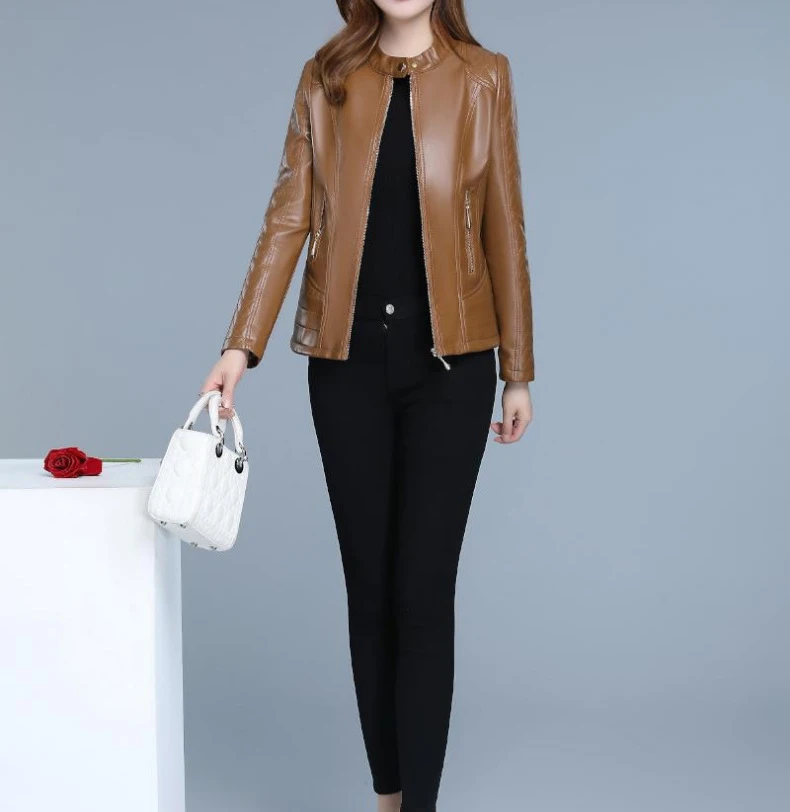 Искусственная кожа пальто для женщин Осень корейский короткий тонкий XL-6XL размера плюс черный желтый с длинным рукавом Мода рыбий хвост клетчатая куртка JD310