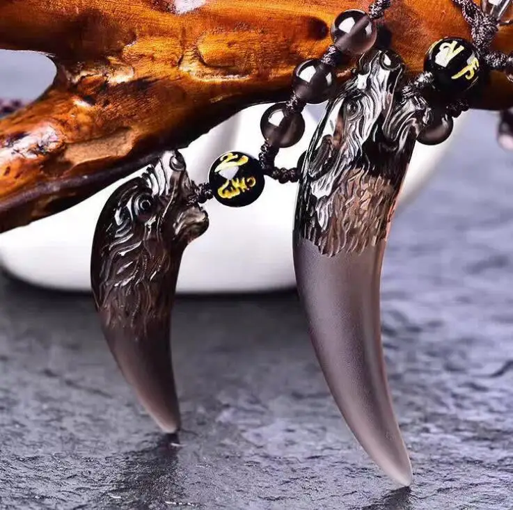 

Natural Stone Black And Ice Obsidian Pendant Necklace Wolf Tooth Amulets And Talismans Couple Necklace For Women And Men