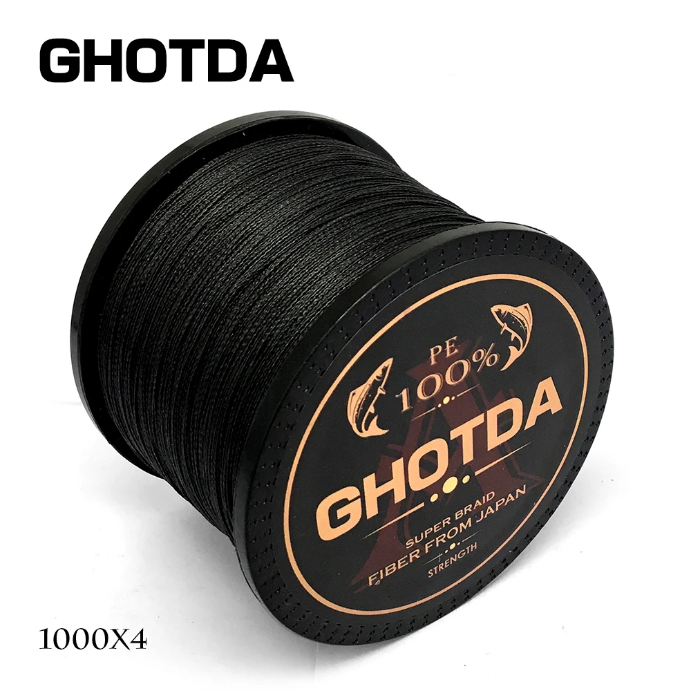 GHOTDA PE مضفر الصيد خط أسود المتعددة الشعيرات الصيد الحبل قوي المياه المالحة 4 السواحل 300 متر 500 متر 1000 متر