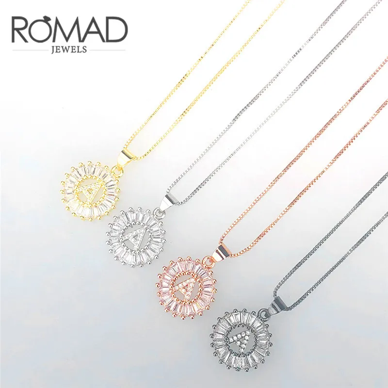 

ROMAD Gold/Black Color Copper White Cubic Zirconia A-Z 26 Letters Pendant Necklaces Women's Fashion Jewelry CZ Colar Feminina R4
