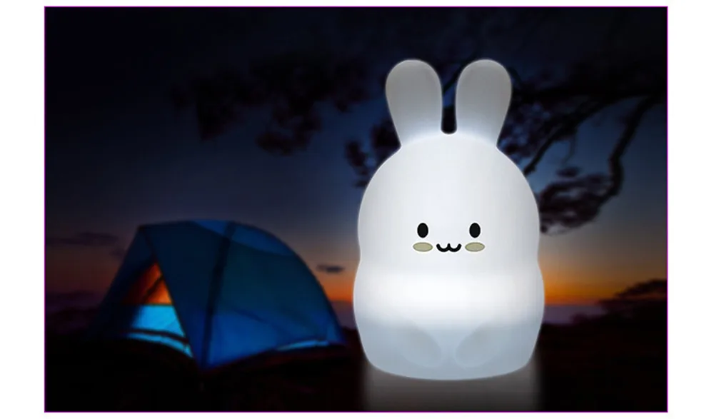 Cute Cartoon Rabbit LED Night Light Rechargeable Touch Sensor Remote Control Colorful Silicone Bedroom Table Lamp for Kids Baby (7)