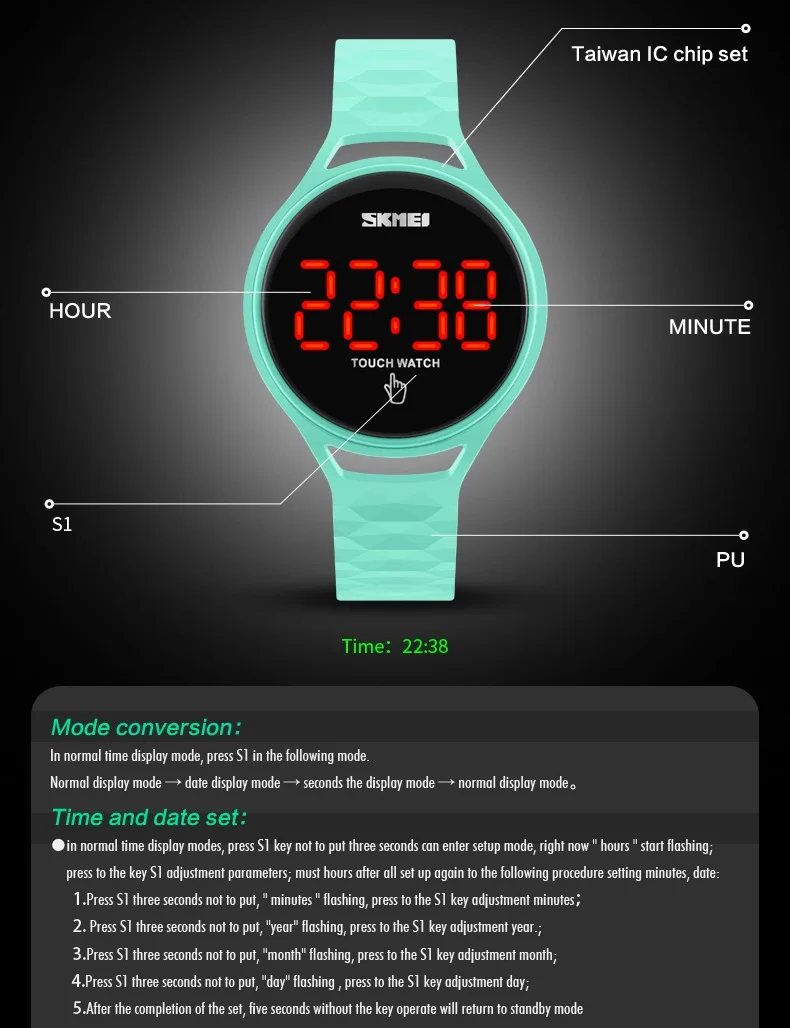 Women Creative Touch screen LED Digital Watch