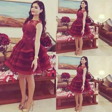 2016 neue Saudi Arabisch Kurze Brautkleider Dubai Spitze Appliques Burgund Homecoming Kleid Ballkleid Partei Cocktailkleider FL830