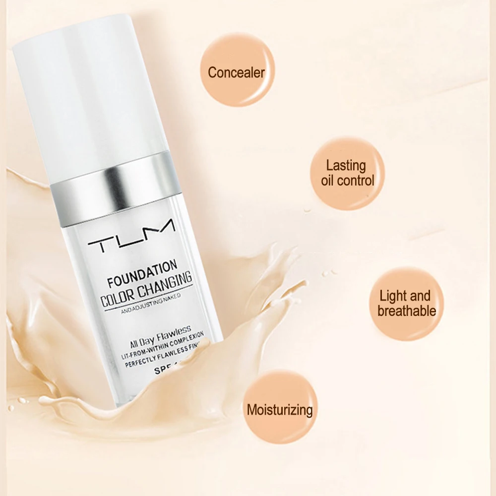 

30ml TLM Color Changing Liquid Foundation Concealer Longlasting Perfect Makeup Change To Your Skin Tone By Blending TSLM2