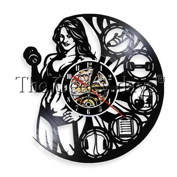 

1Piece Sports Motivation Circle Vinyl Wall Clock LED Vinyl Record Display Sign Gym Wall Decor Bodybuilding Silhouette Clock