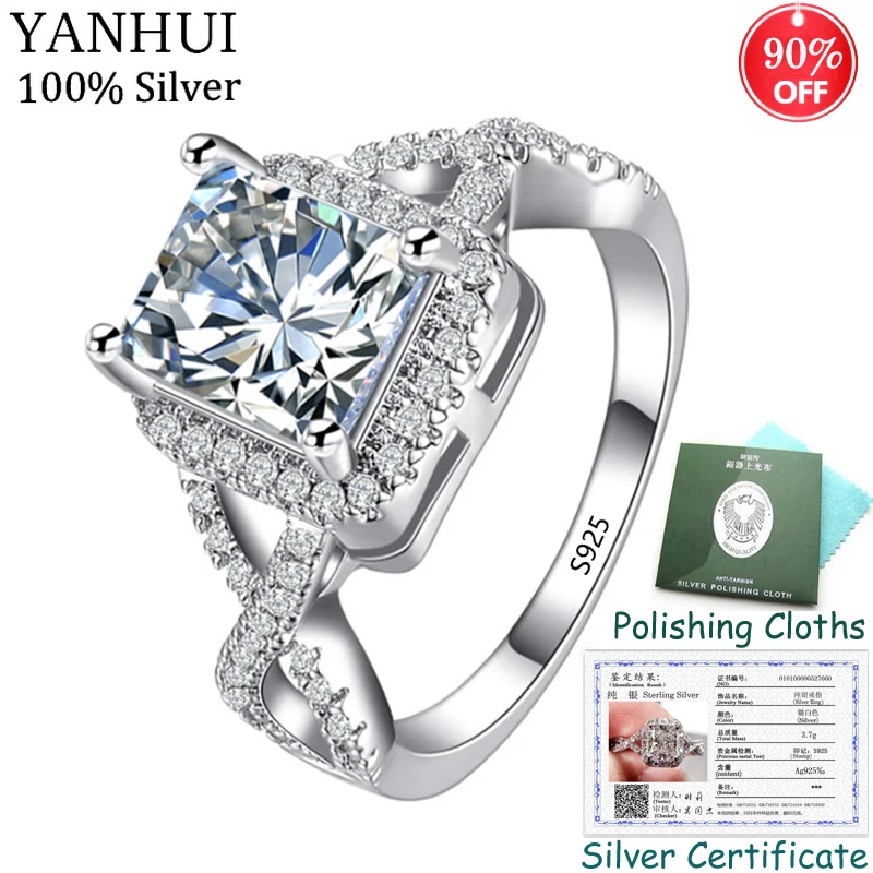 

Sent Certificate! Fine Jewelry Original 925 Silver Ring Natural Square 8*6mm 2.5 Carat Cubic Zircon Wedding Ring for Women CR065