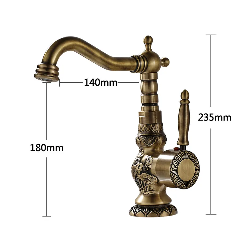 Бортике античная латунь Ванная раковина кран с одной ручкой отверстие Смеситель резной смеситель