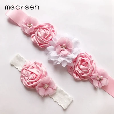 Mecresh/стразы; платье с цветочным узором для девочек; пояс и повязка на голову; розовый искусственный жемчуг; кристалл; Свадебная лента; пояс; аксессуары для платья; YD008 - Цвет: pink