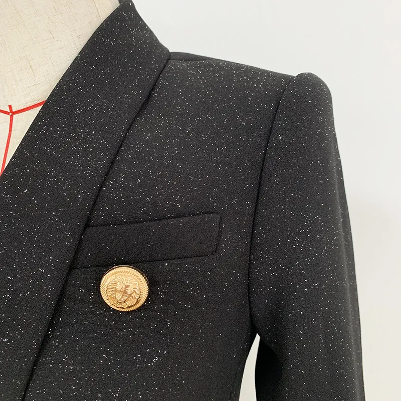 2019 Autumn Black Bright silk Blazer Women Shawl Collar Double Breasted Long sleeve Elegant Office Work Ladies Jackets Blazers