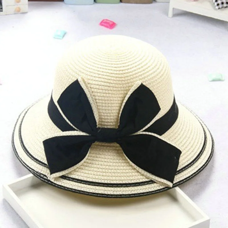 Блочная Солнцезащитная летняя шляпа в британском ретро-стиле с большим бантом, Соломенная пляжная шляпа принцессы, lm11-2 - Цвет: 1