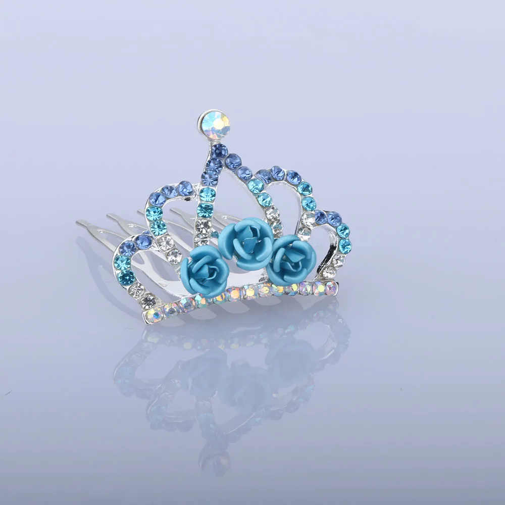 1 шт. красивый мини-Тиара цветок розы Кристалл корона принцессы из страз гребень для волос дети девочки маленькие украшения для волос