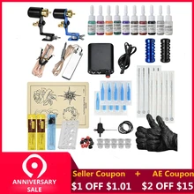 2 набор тату-машинок полный комплект татуировок блок Питания постоянный макияж Зажимная игла чернила для нанесения линий шейдер боди арт набор инструментов