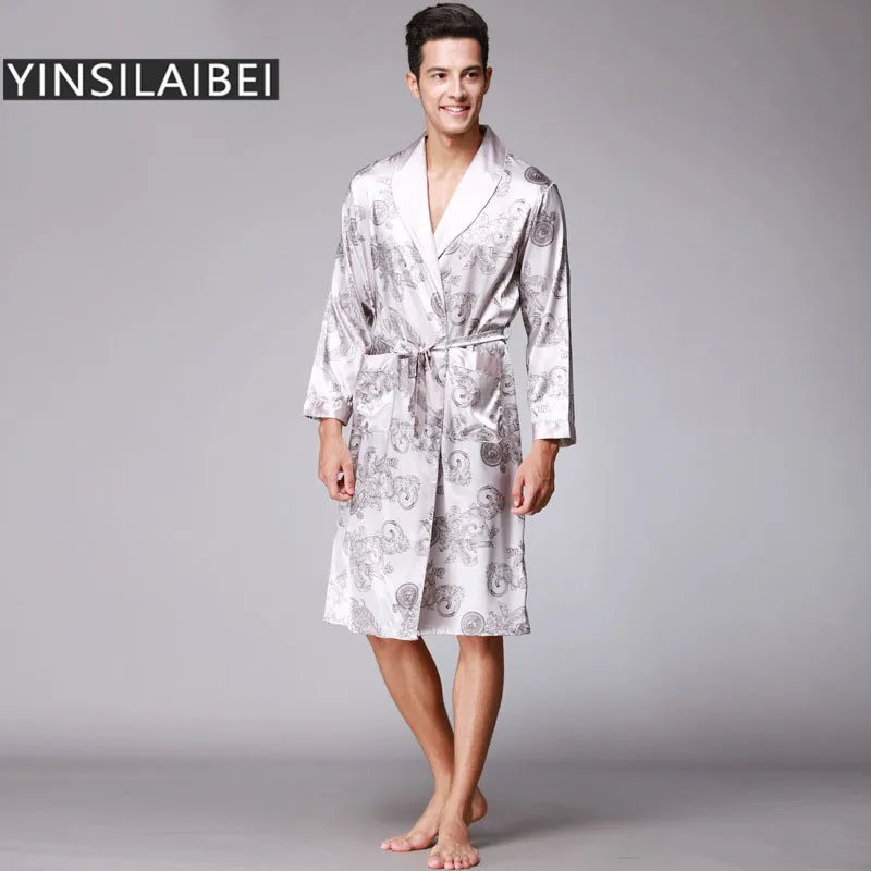 

Winter Long Sleeve Faux Silk Satin Robe Mens Bathrobes Plus Size Dressing Night Gown Badjas Heren Kimono Homme SY109#33