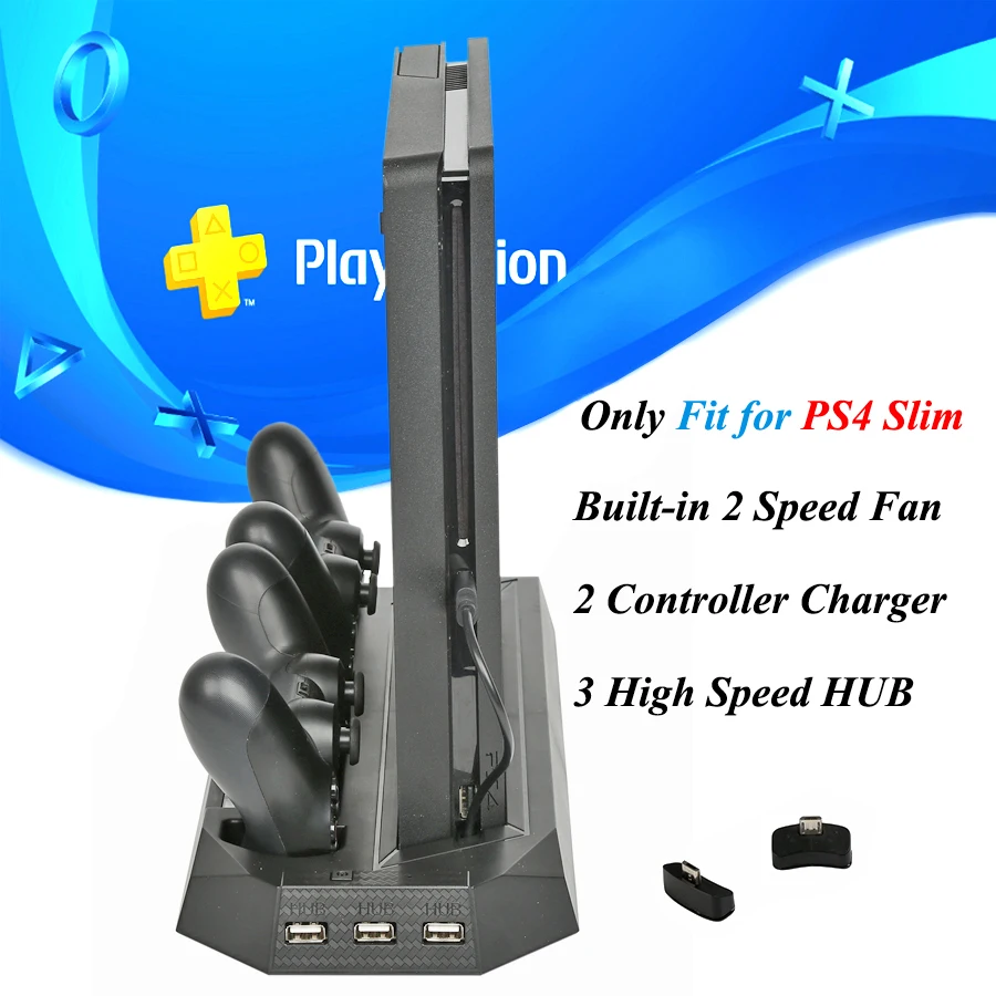 Вертикальная охлаждающая подставка для консоли PS4 Slim с зарядным устройством двух