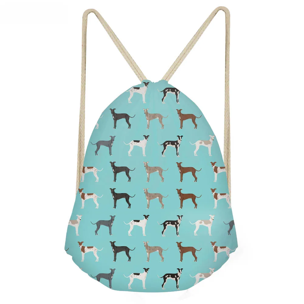 

ThiKin Funny Dog Greyhound Pattern Green Drawstring Bags for Teen Girls Casual Large Storage Beach Bags Softback Backpacks