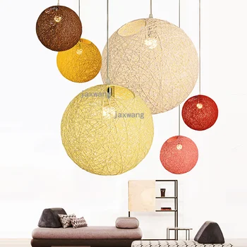 

Hemp Pendant Lights LED Living Room Bedroom Hanging Lamp Rattan Ball Creative Art Lighting Restaurant Decor De Lustre Suspension