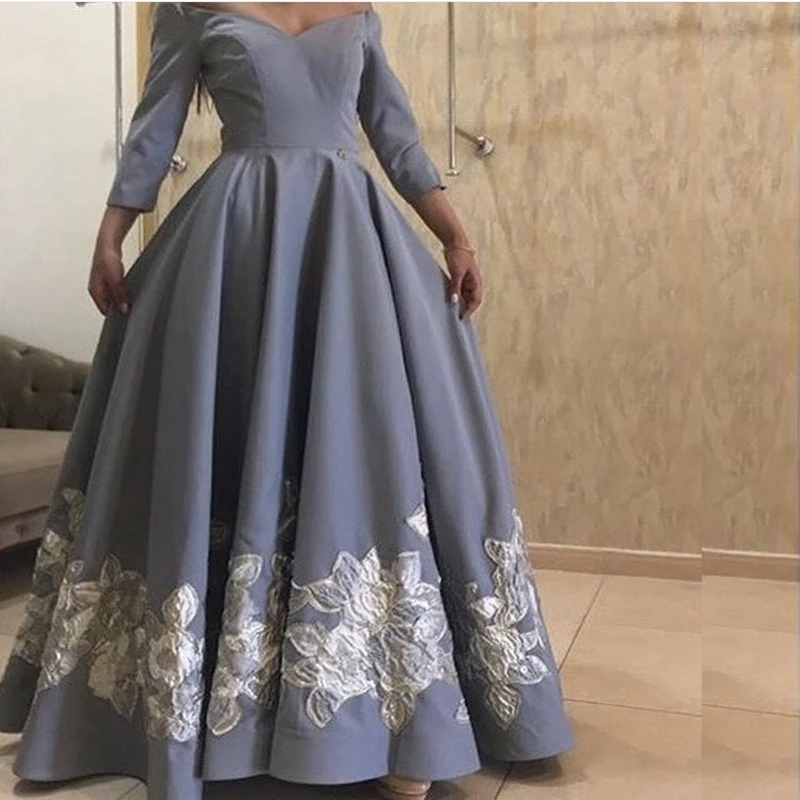 

New Arrival Long sleeve Evening dresses 2019 Ivory Lace appliques party long dress Robe de soiree Abiye formal dress