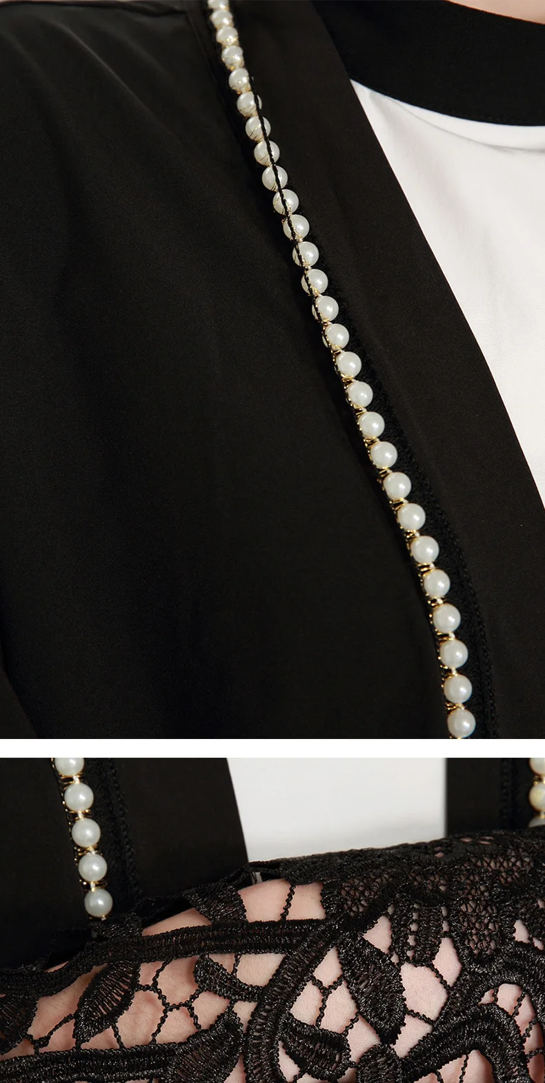 Высокое качество черный кардиган Дубай кружево ленточки абаи кимоно мусульманские Длинные платья плюс размеры Макси верхняя одежда с
