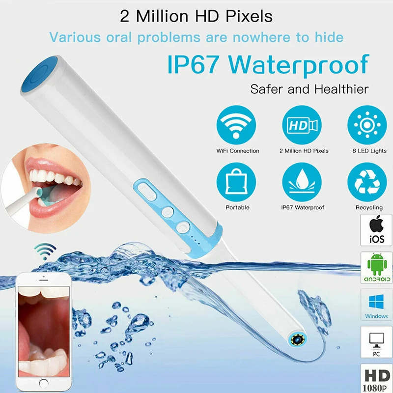 

P10 WiFi Dental Camera HD Intraoral Endoscope LED Light USB Cable Inspection for Dentist Oral Real-time Video Dental Tool
