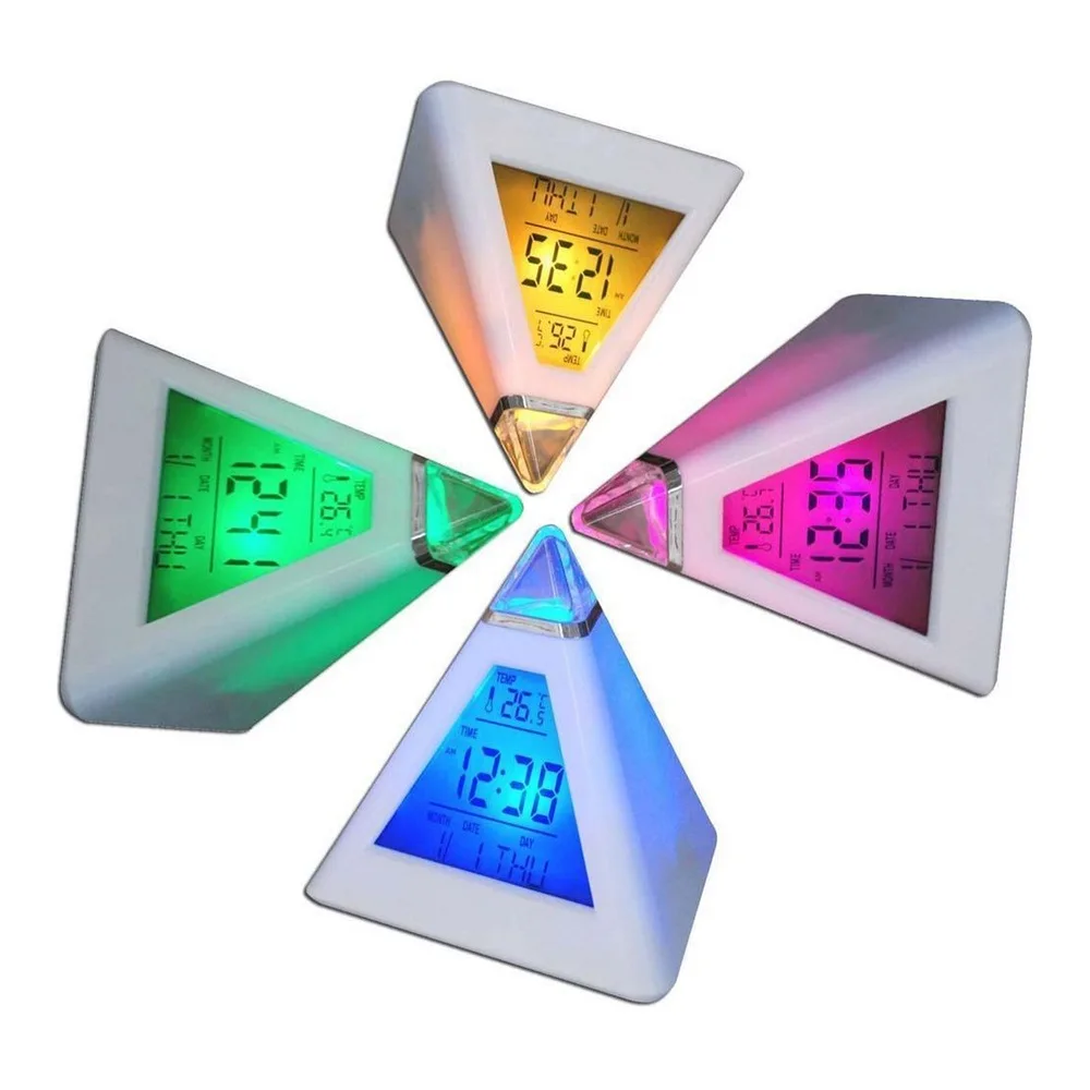 

Creative Alarm Clock Colorful Color Changing LCD Digital Display Night Lights Thermometer Wall Clock LED Electronic Clock