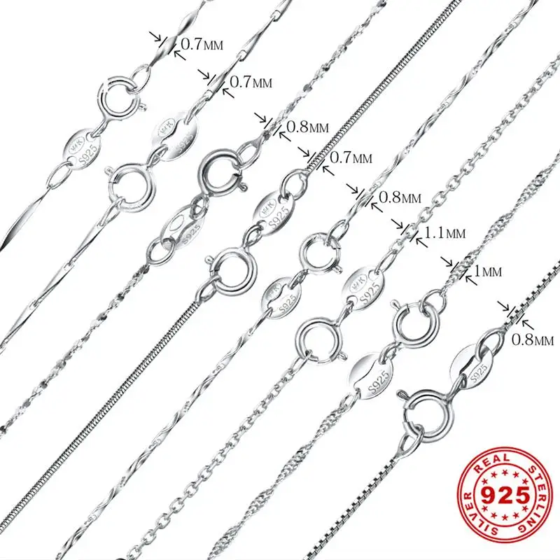 Jiayiqi 8 видов 925 пробы ожерелье из серебряных цепей Для женщин змея сингапурский витой коробка колье коренастый заявление ювелирные изделия оптом 40/45 см