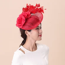 Fedoras Hat Fashion British Royal Ascot Feather Sinamay Fascinator Cap Ladies Wedding Show Hair Accessories Headwear Caps H6615