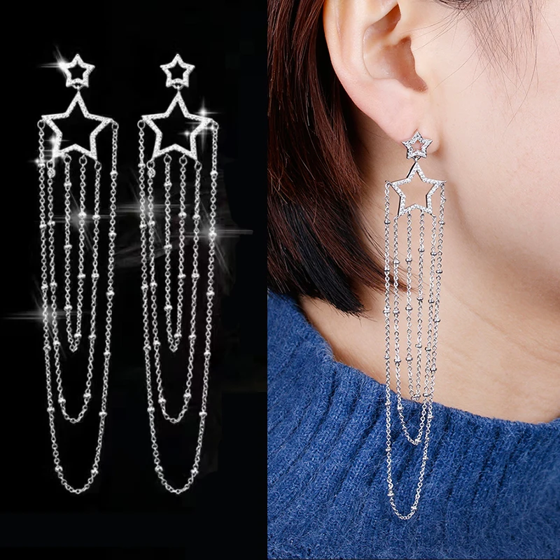 

2017 New Arrival Star Starfish Luxury Long Earrings For Women Tassel Earrings Shining Women Drop Earring Pendientes Mujer AE290
