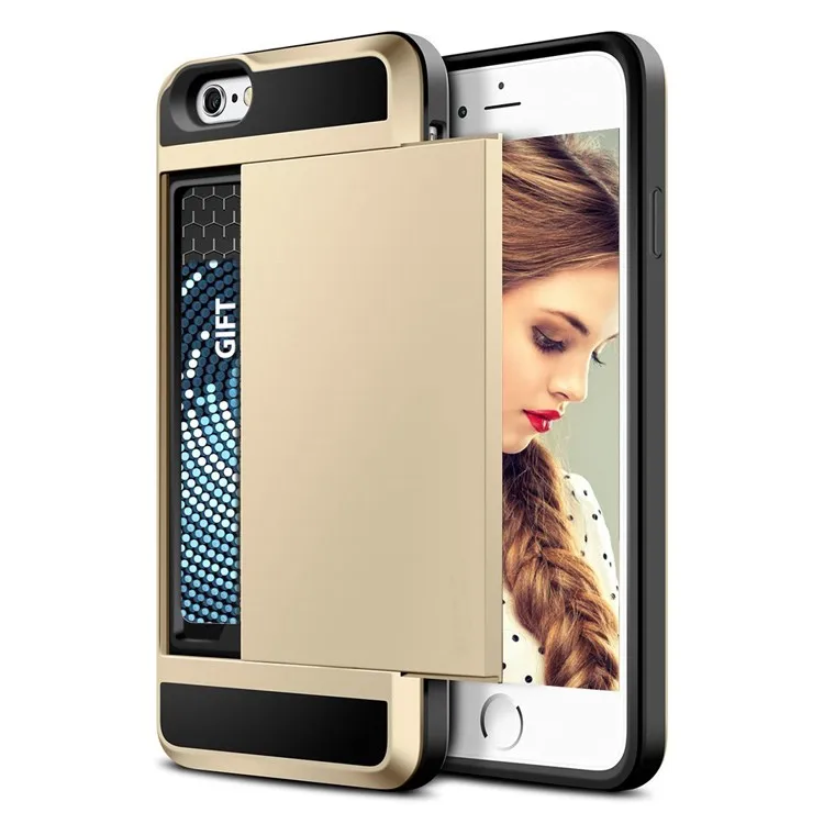 New Hybrid Tough Capa Case For iphone 5 5S SE 6 6S 7 8 Plus Slider Card Holder Wallet Armor Phone Back Cover for iphone X XS Max phone cases for iphone 8