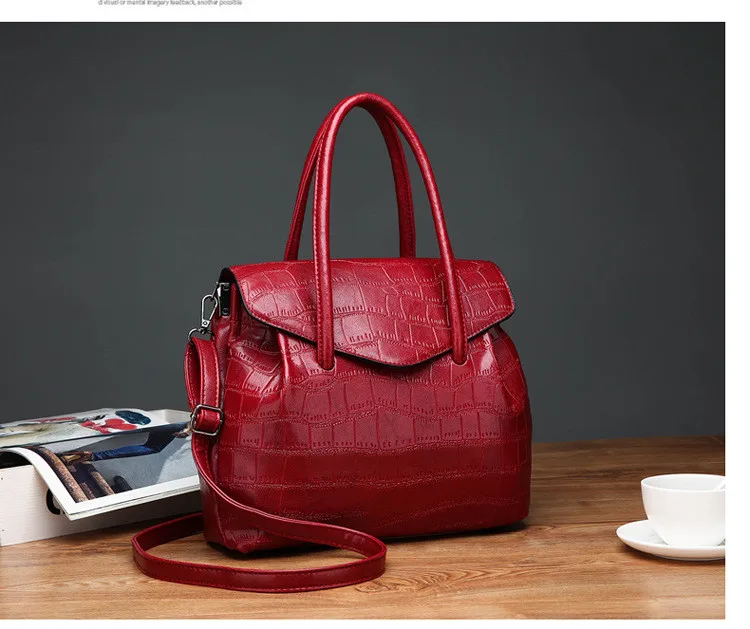 MJ Women Handbag Alligator PU Leather Shoulder Bag Female Large Capacity Top-Handle Bags Luxury PU Leather Tote Messenger Bag (20)