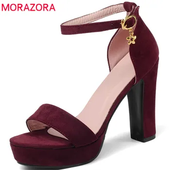 

MORAZORA 2020 new arrive women sandals top quality flock simple buckle fashion casual shoes comfortable summer high heels shoes