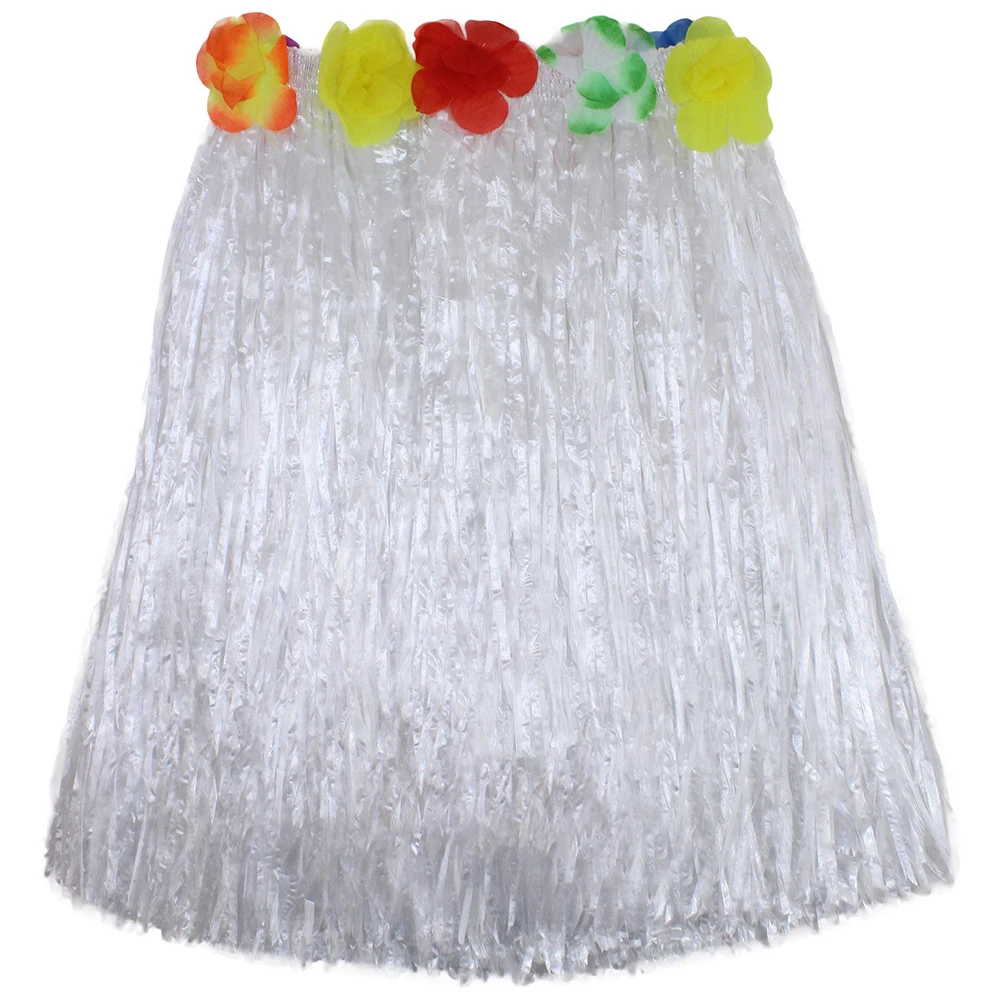 Спортивная детская юбка для хулы, показ травы, Пляжная танцевальная юбка, венок, гирлянда для бюстгальтера, забавные декорации в стиле Гавайской вечеринки, платье 40 см - Цвет: Белый