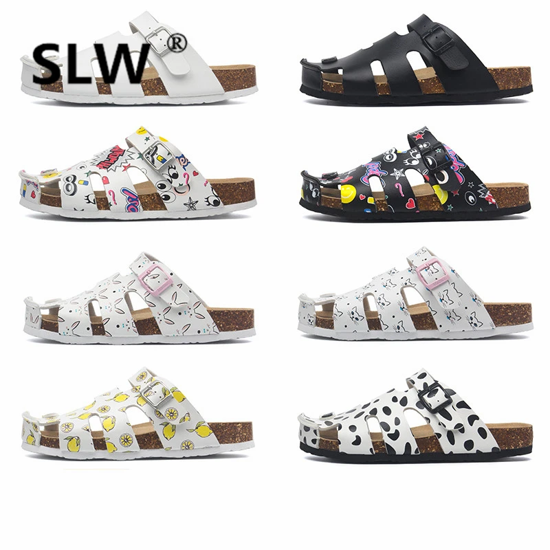 

Slides Big Size Cover Toe Cross-tied Shoes Without Heel Flock On A Wedge Beach Slippers For Women Low Sliders Flat PU Wedges