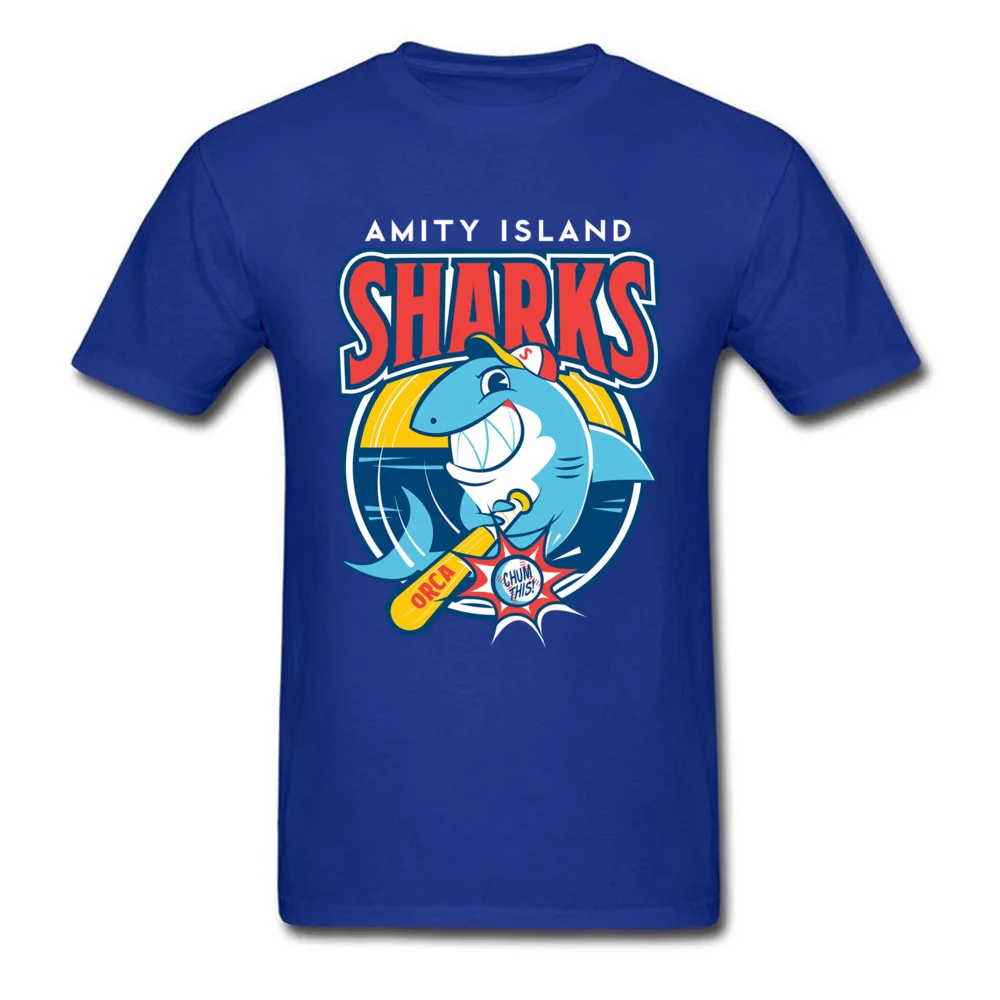 Tops T Shirt amity island sharks 5629 Summer Retro Normal Short Sleeve 100% Cotton Crew Neck Men Top T-shirts Normal Tee Shirts amity island sharks 5629 blue