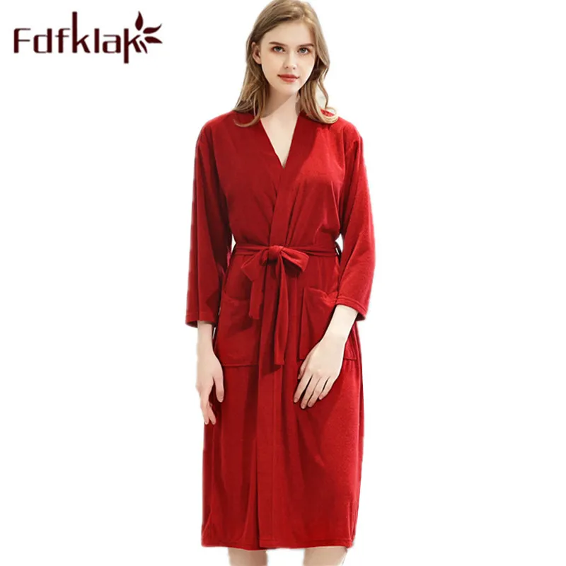 

M-3XL plus size dressing gown Spring summer new sleep robe red/pink women's bathrobe nightwear robe sleepwear Fdfklak