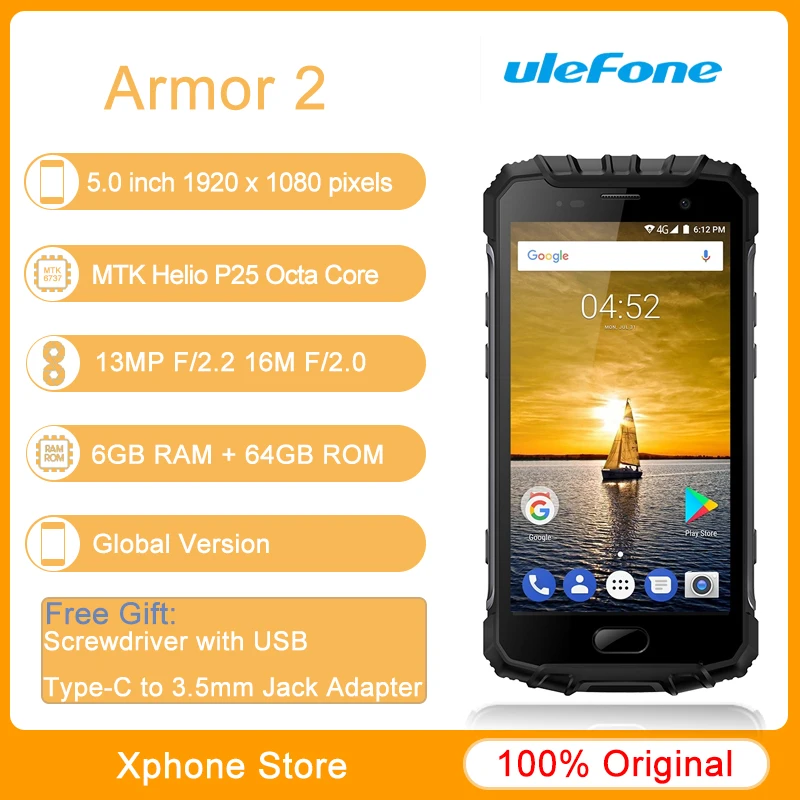 Ulefone Armor 2 тройная защита 6 ГБ/64 ГБ IP68 водонепроницаемый идентификация отпечатков