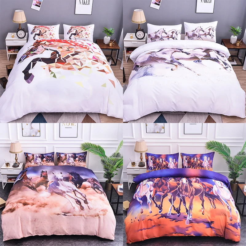 

Boniu New Design 3D Animal Running Horse Pattern Duvet Cover 2/3 pcs Crystal Horse Boys Bedding Sets Full Twin Size Pillow Cases