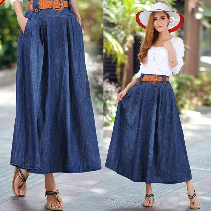 2017 Mujeres Del Verano de Mezclilla Femenina falda Larga Maxi faldas para jeans mujer jupe longue femme faldas plisadas con skirts|long maxi skirtmaxi skirt - AliExpress