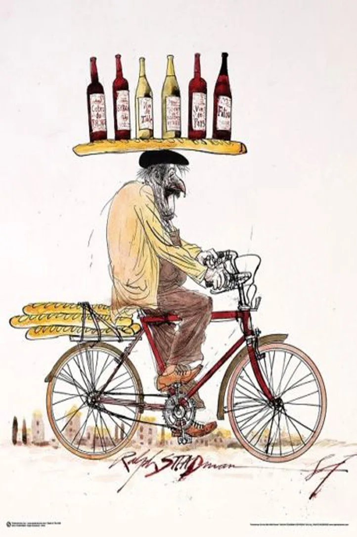 0977 Ralph Steadman Wine and Bicycle-Wall Sticker Art Poster For Home Decor Silk Canvas Painting
