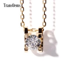 TransGems 0.4 Carat Lab Grown Moissanite Diamond Solitare Pendant Necklace Chain Solid 18K Yellow Gold Women Wedding Birthday