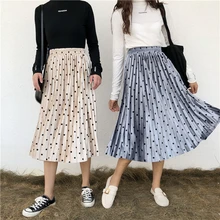 GRUIICEEN на осень-зиму плиссе длинная юбка высокой талией в горошек повседневные юбки женские GY2018391