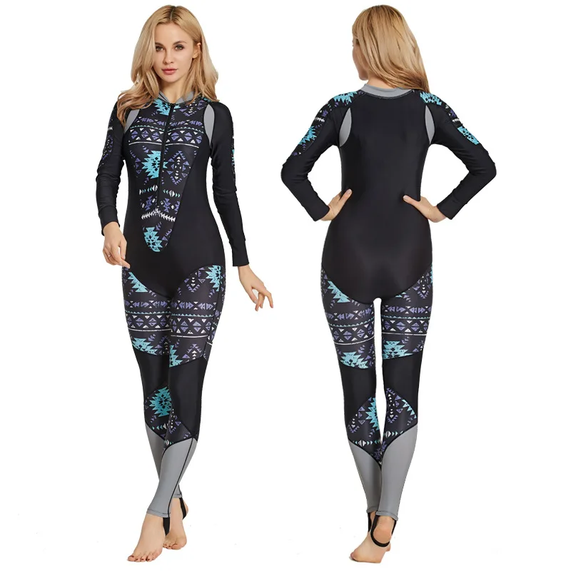 C277 New women's one piece wetsuit, long sleeve sun protection swimsuit