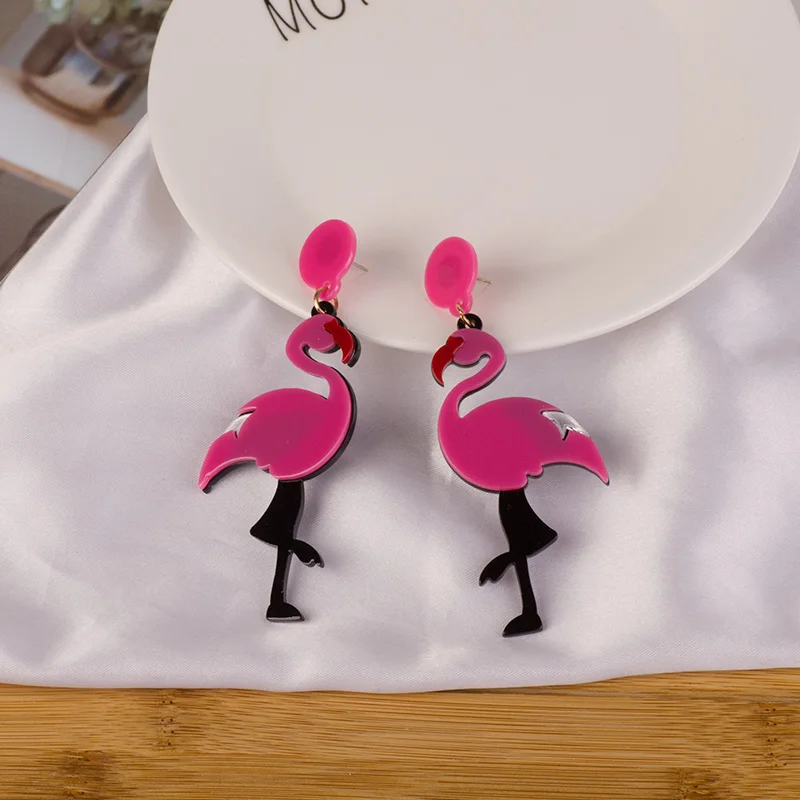 Classic Dangling Fashion Acrylic Bird Earrings for Women Long Big Resin Flamingo Drop Earring Animal Gifts for Girls Jewelry (3)