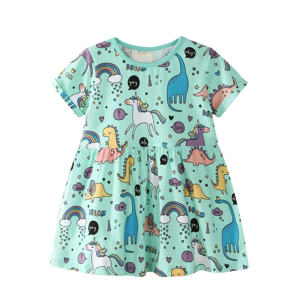 

Hot Sale! Cute Children Short Sleeved Princess Dress Girls Summer Cartoon Unicorn Dresses Knitted Printed Cotton Party Dress